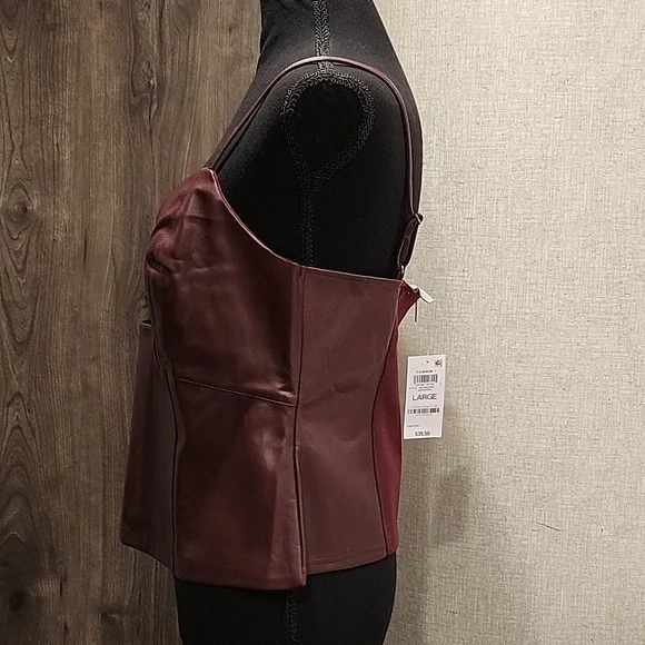 Tank Top Faux Leather Adjustable Spaghetti Straps. Burgundy! - Picture 2 of 8